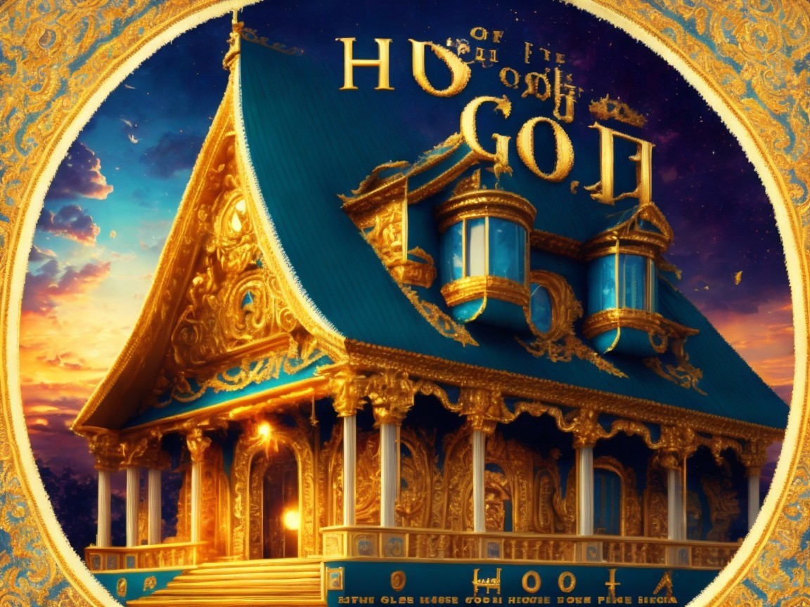 Golden Temple Structure with Intricate Designs and Sky