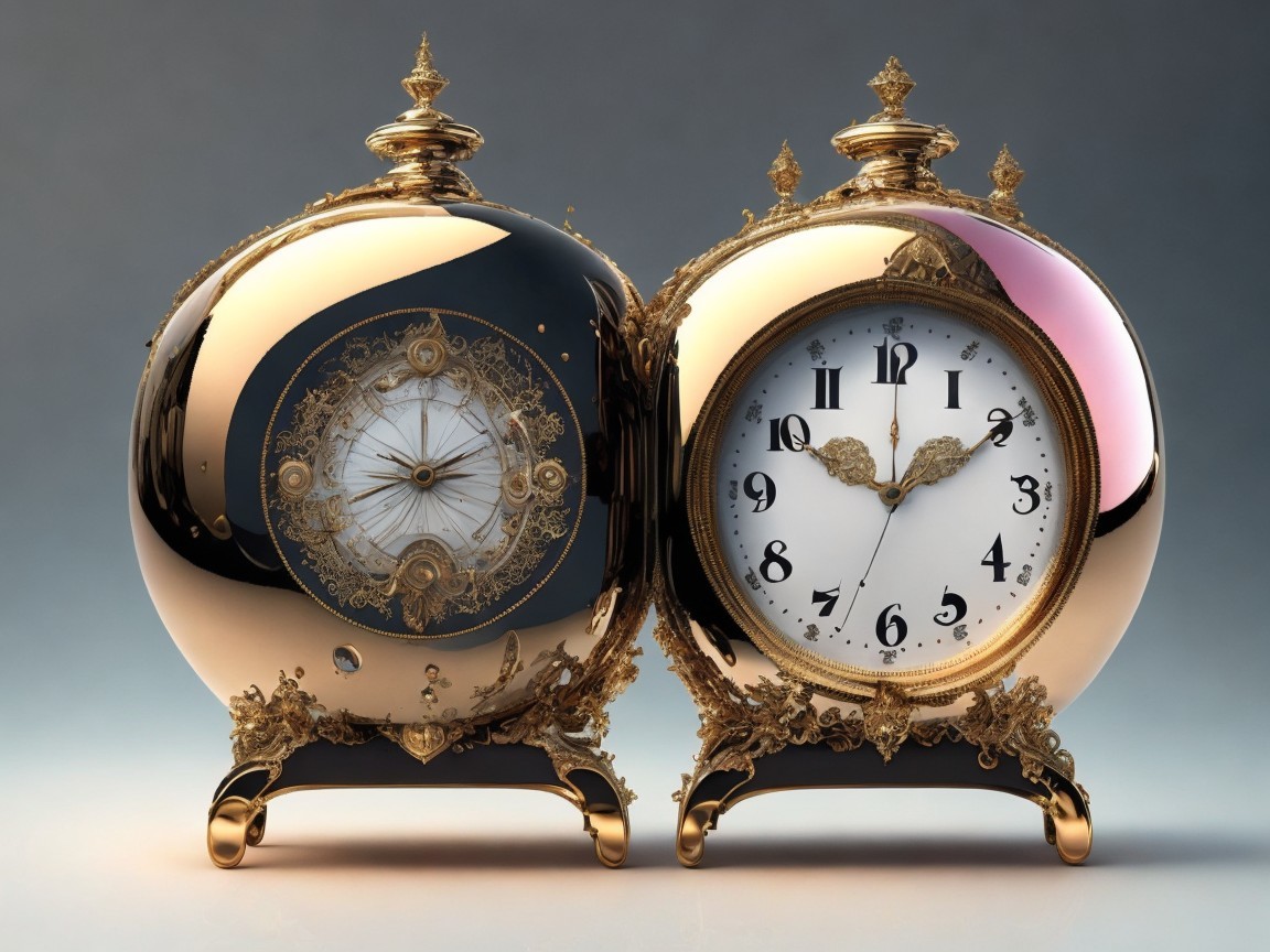Antique Clock Display with Ornate Timepieces
