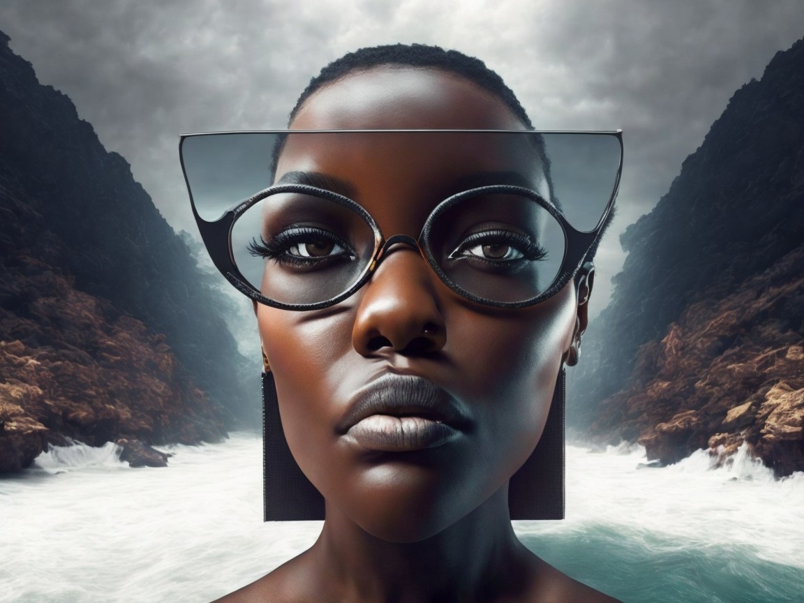 Portrait of a woman with short hair and bold makeup