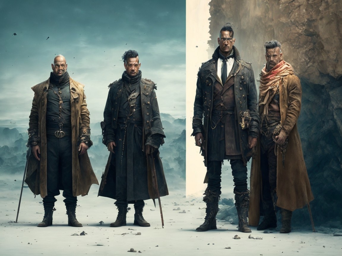 Steampunk Characters in a Desolate Landscape