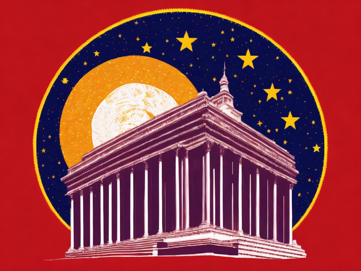 Classical temple structure with celestial elements