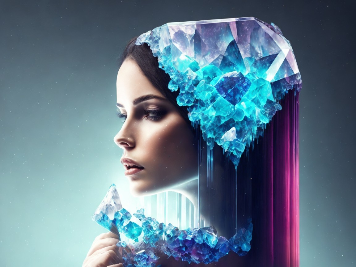 Surreal Portrait of a Woman with Crystal Headdress