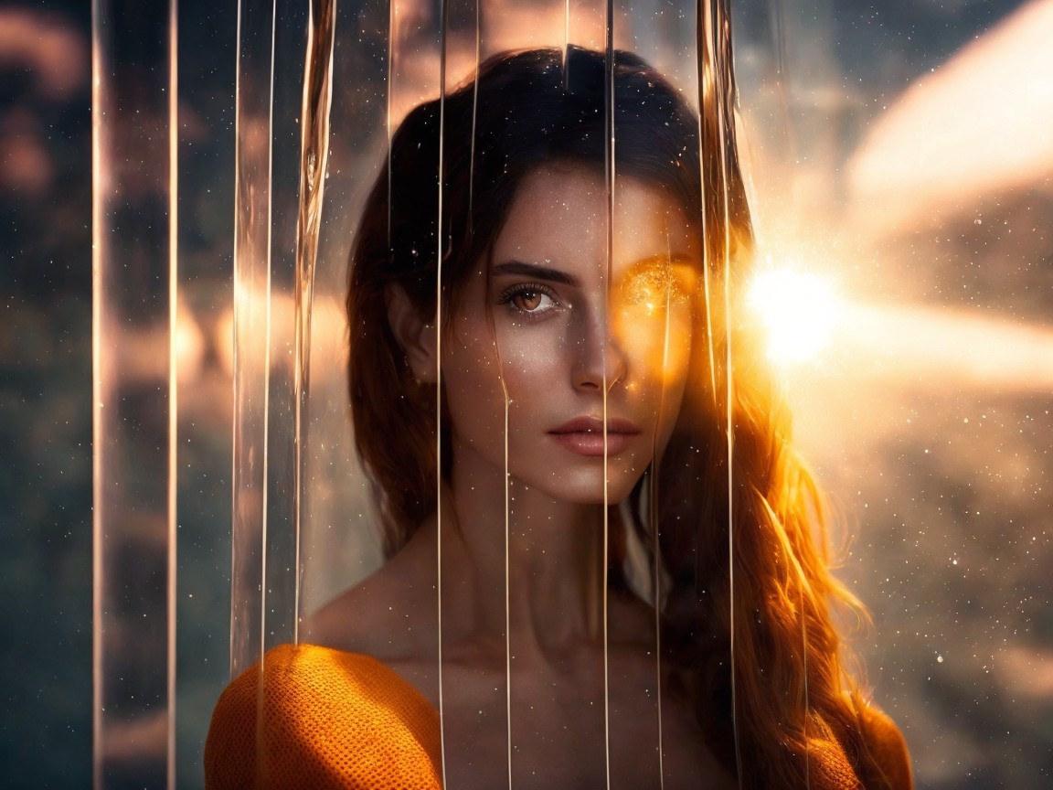 Portrait of a Woman with Flowing Hair in Soft Light