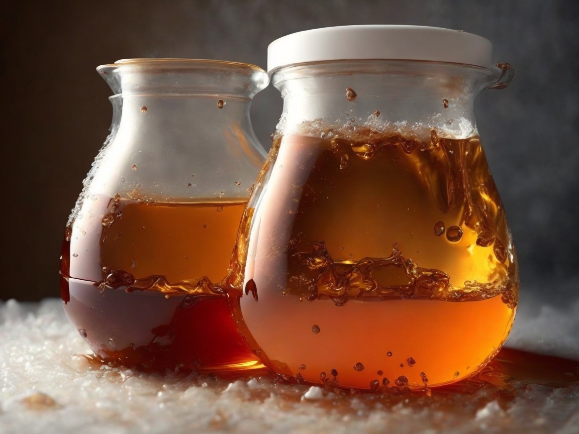 Glass Jars with Golden-Brown Viscous Liquids