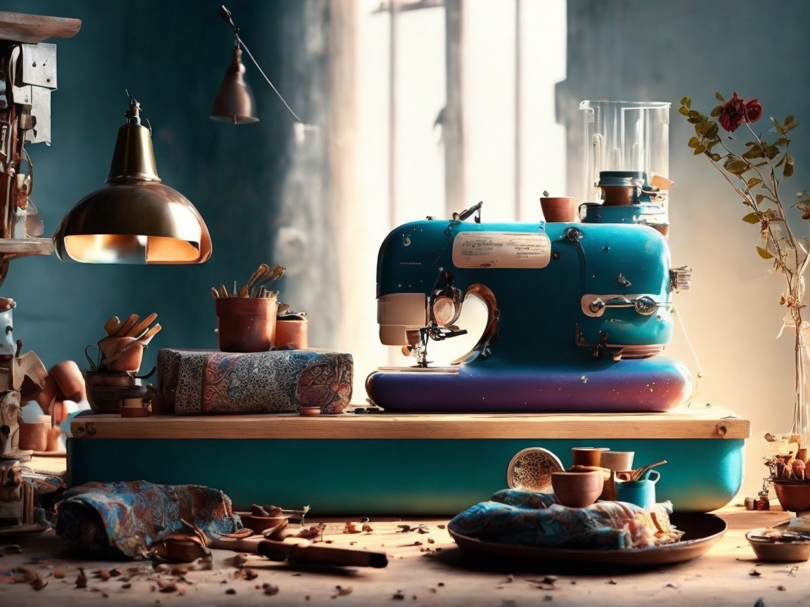 Vintage Sewing Machine in Cozy Workshop Setting