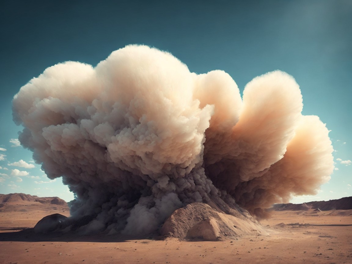 Dust Cloud Explosion in a Barren Landscape