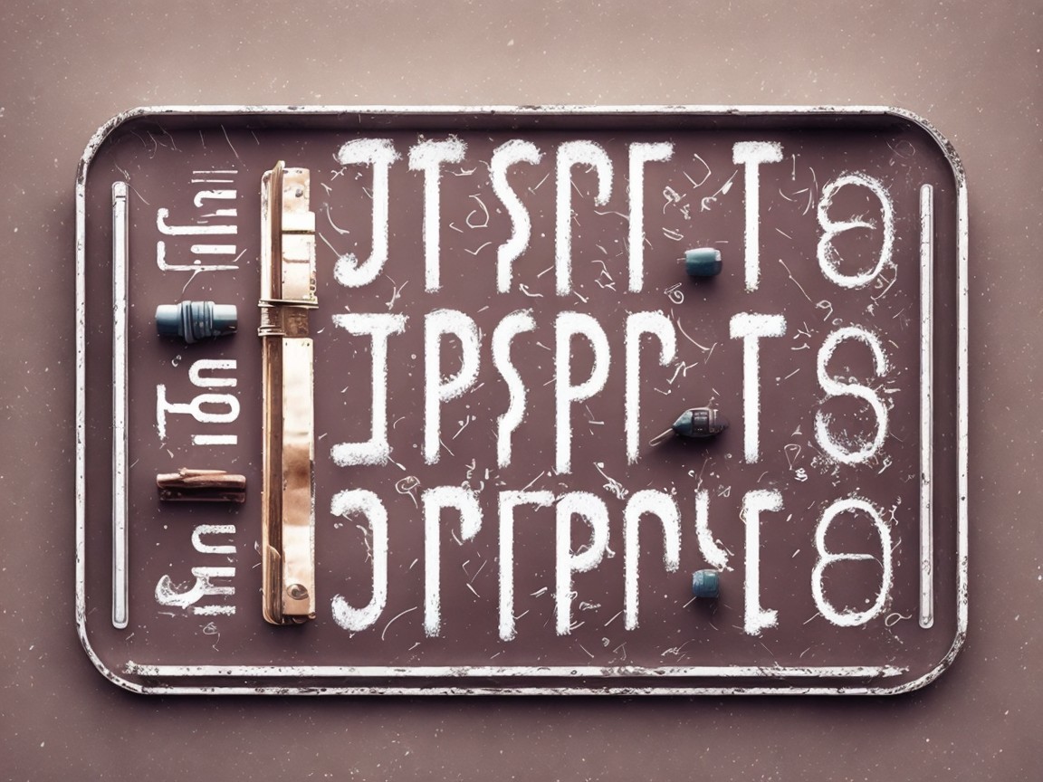 Textured Brown Tray with Etched Symbols and Metallic Objects