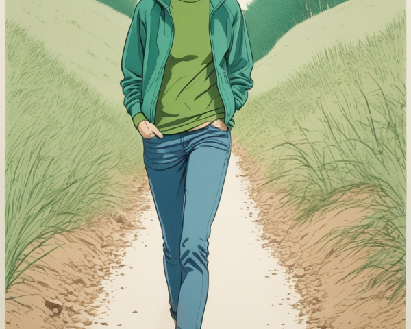 Young Woman Walking on a Serene Green Path