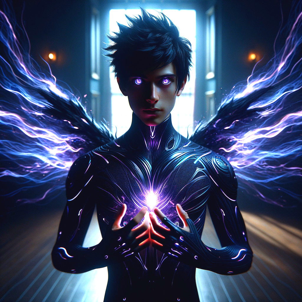 Ethereal Figure with Glowing Features in Dim Room