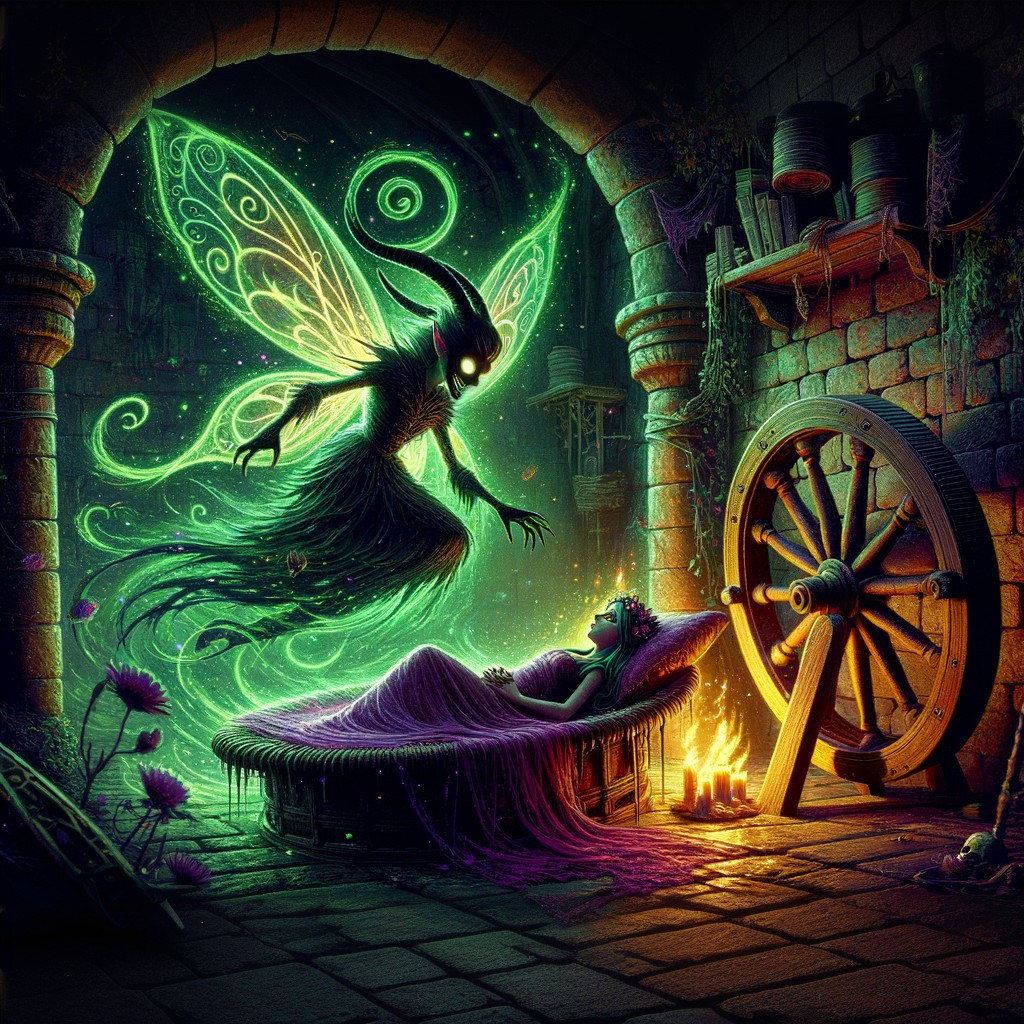 Ethereal Fairy in Mystical Cellar with Sleeping Woman