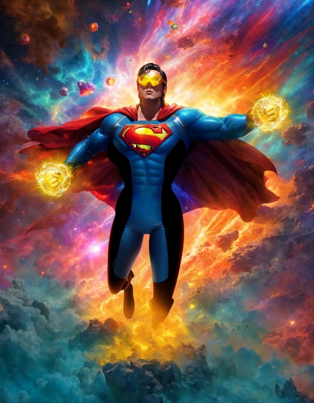 Superhero in Cosmic Setting with Energy Orbs