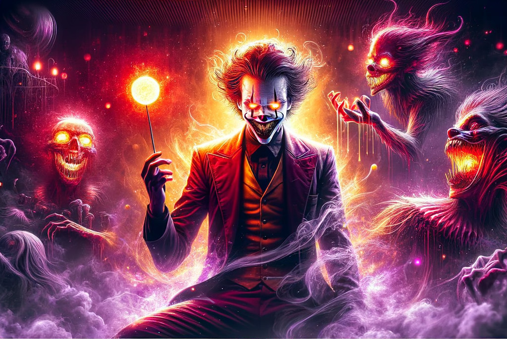 Sinister Figure in Dark Suit Amid Eerie Atmosphere