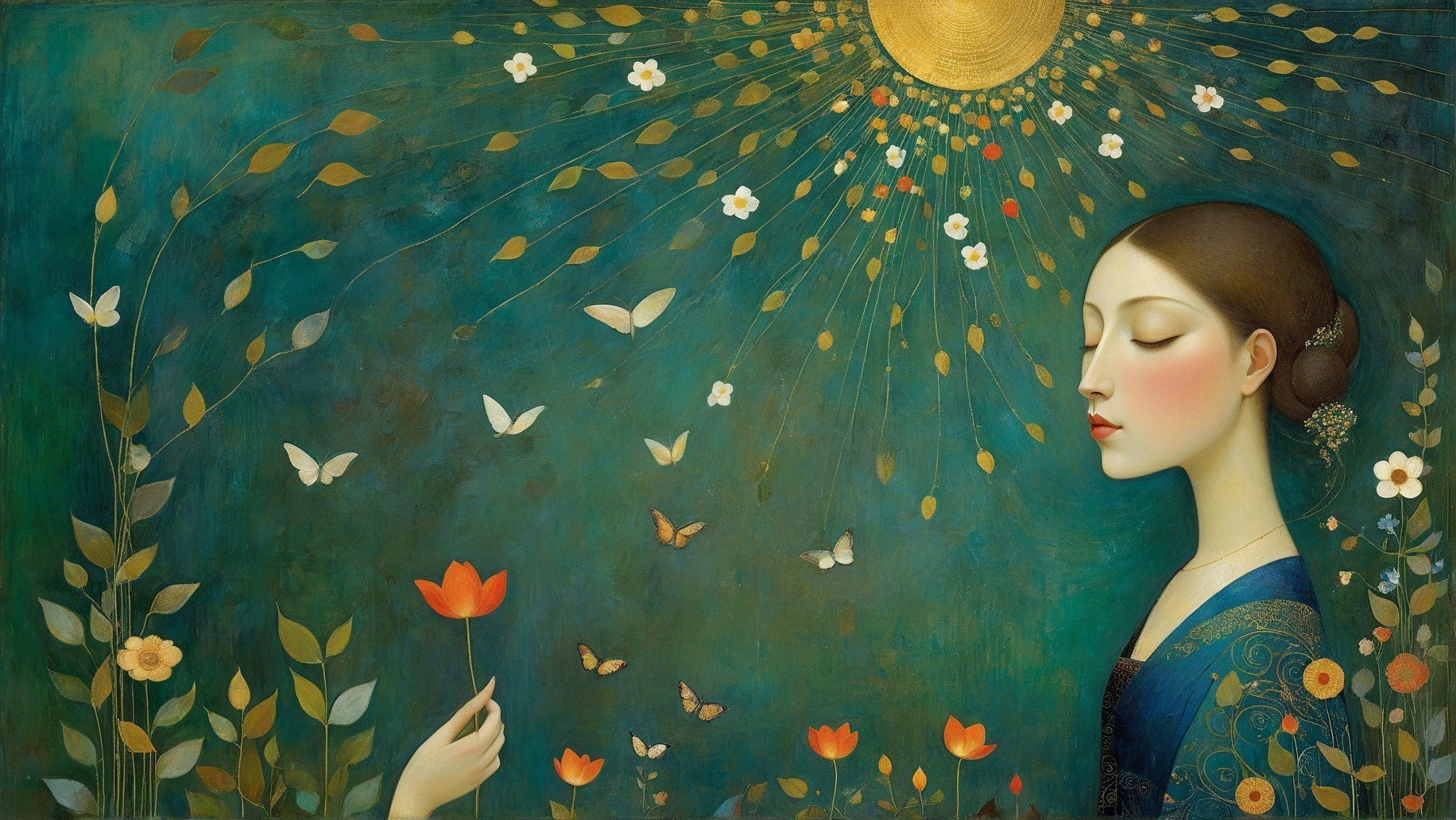 Serene Woman in Profile with Vibrant Background