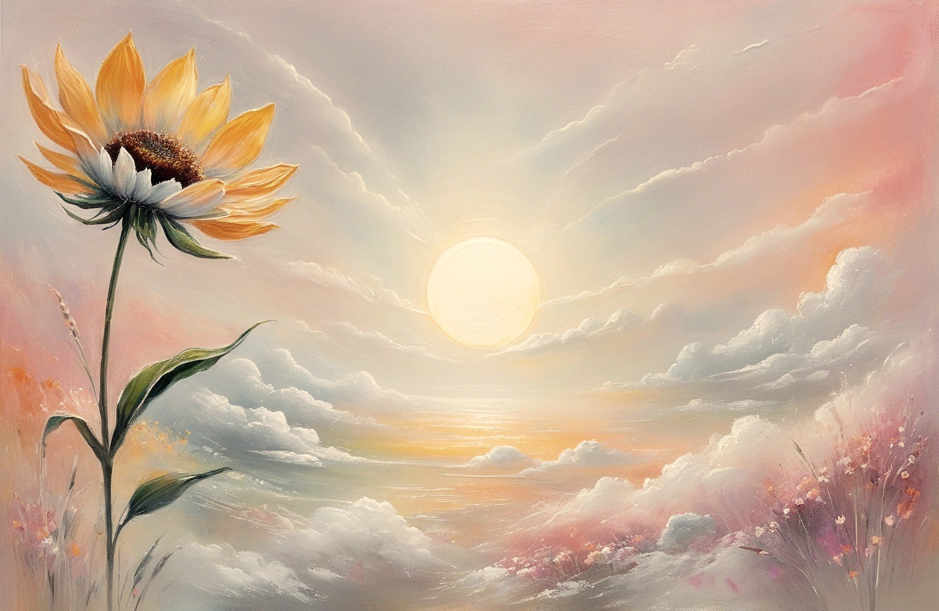 Serene Landscape with Sunflower and Pastel Sky