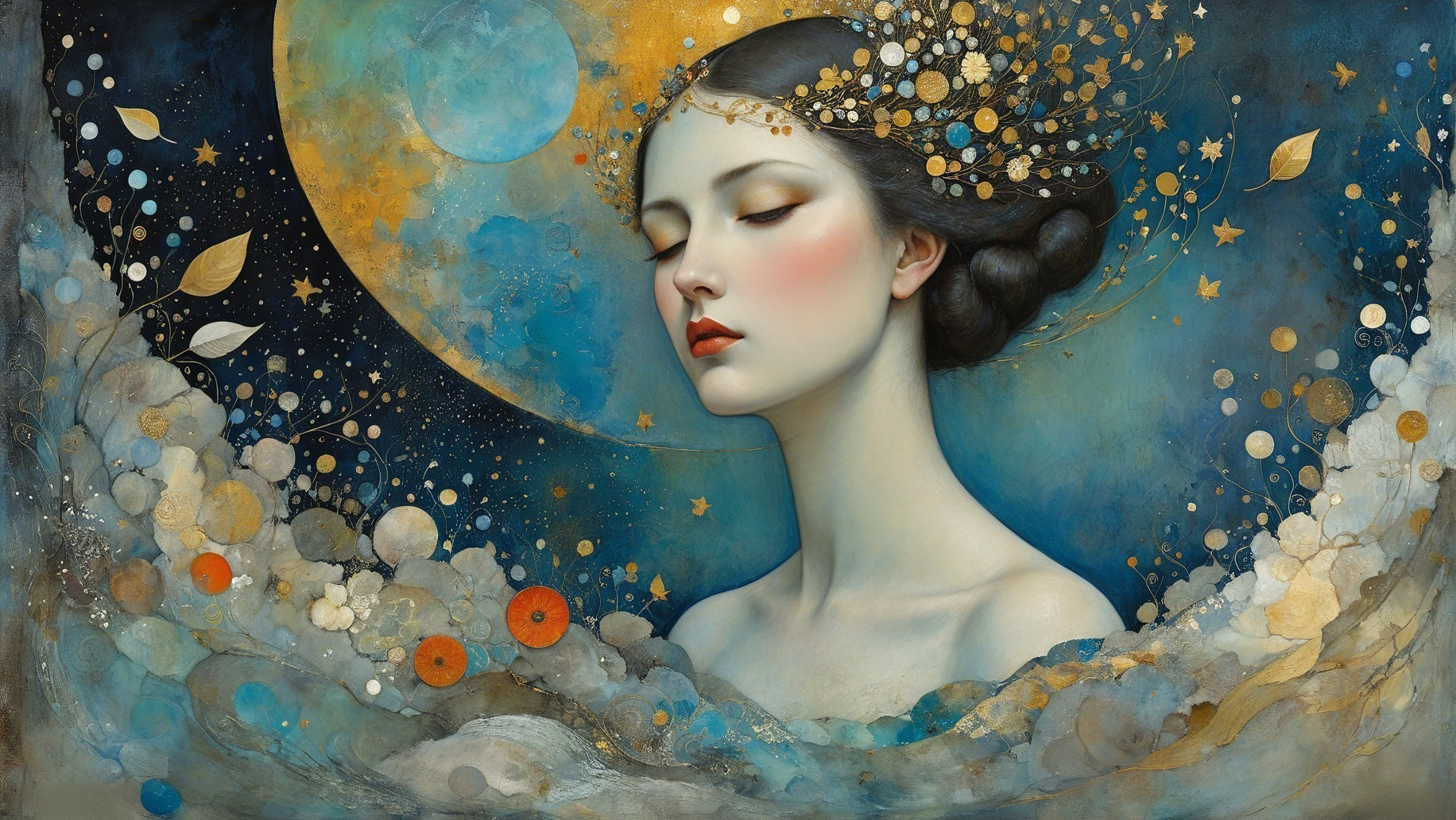 Serene Woman in Celestial Dreamy Ambiance