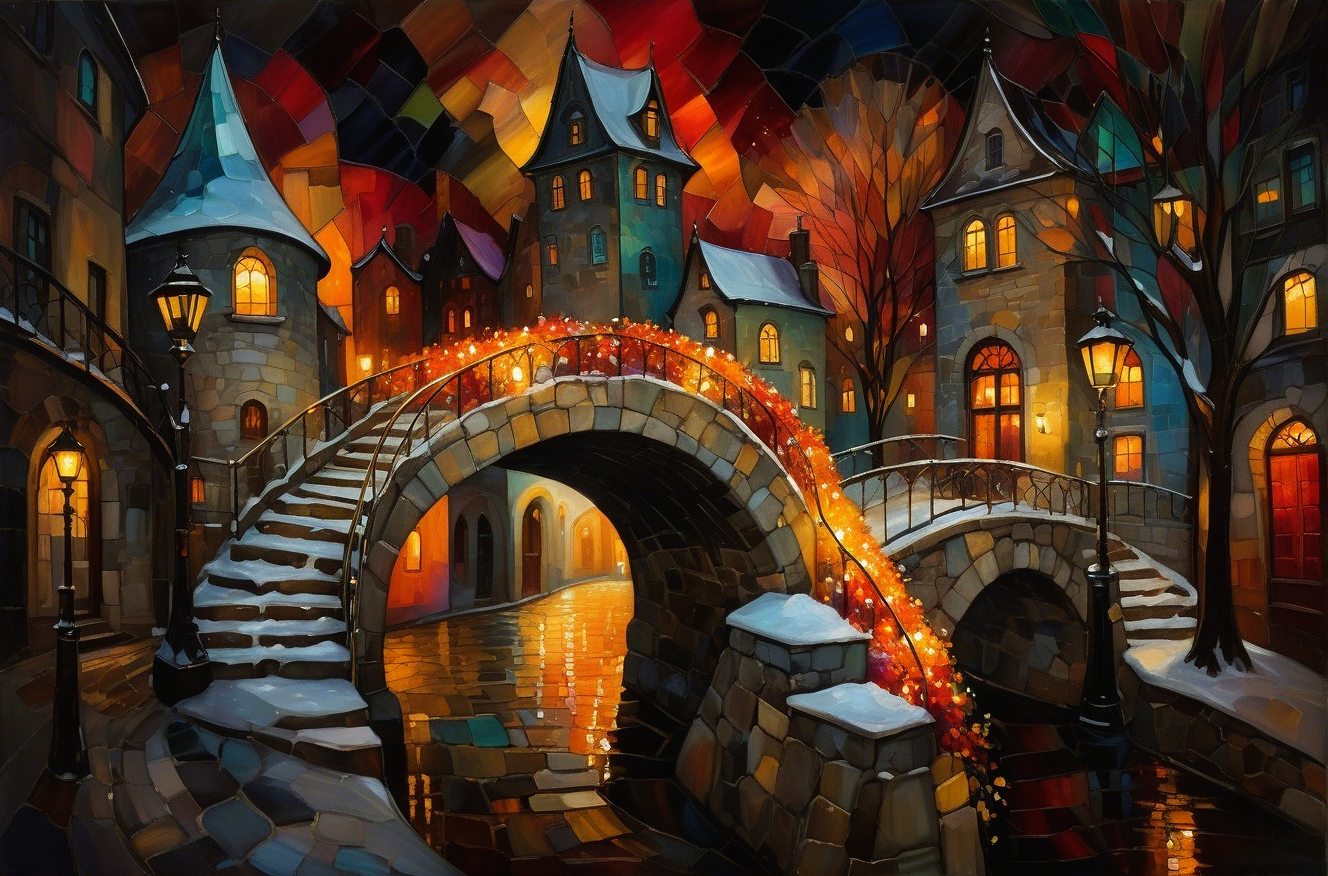 Charming Winter Night Scene in a Quaint Village
