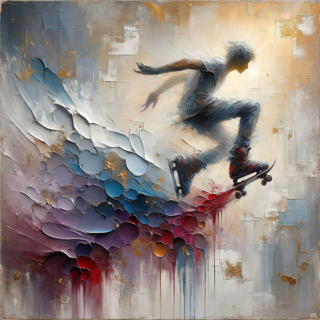 Dynamic Roller Skater with Abstract Colorful Background
