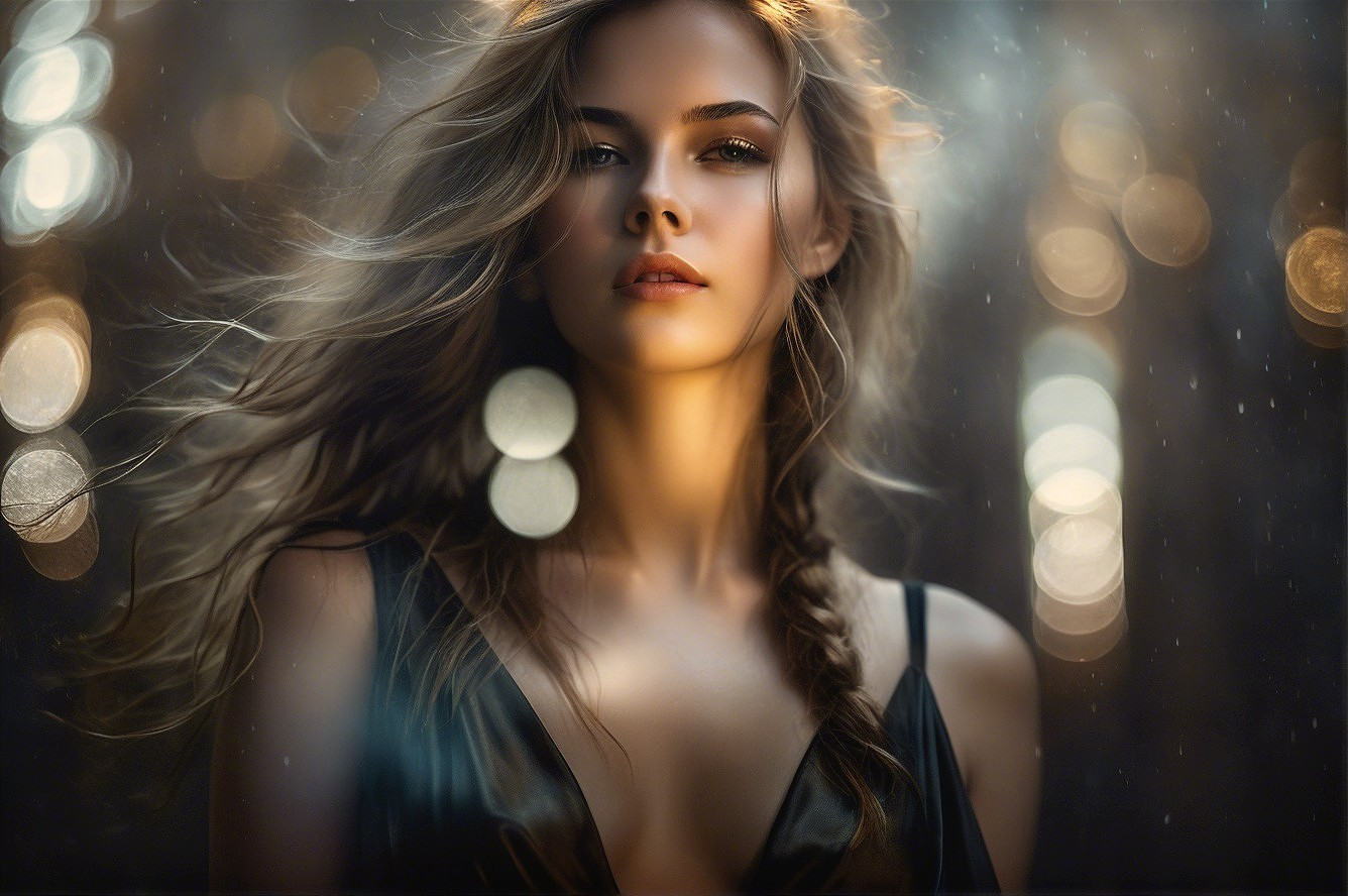Portrait of a woman with flowing hair and soft lighting
