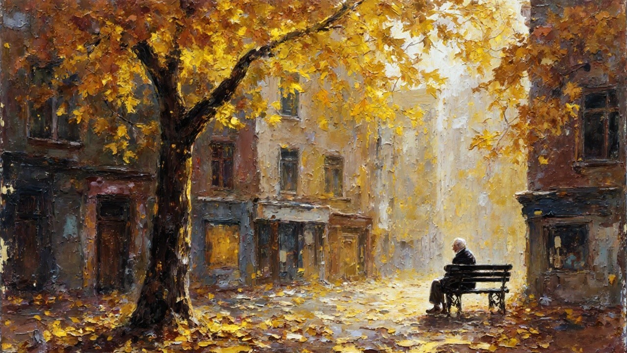Autumn Scene with Figure Beneath Golden Tree