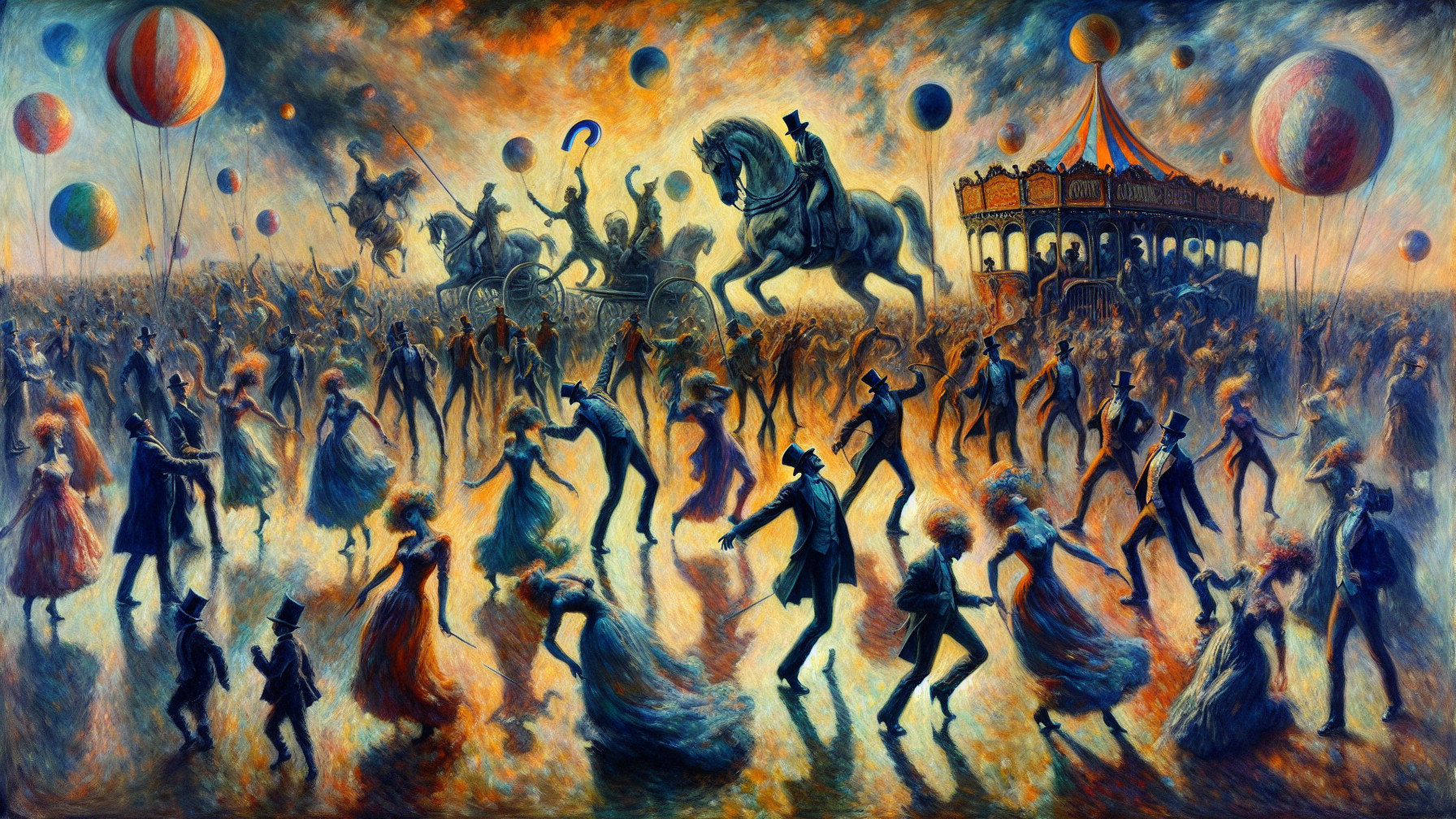 Carnival Scene with Dancing Figures and Carousel