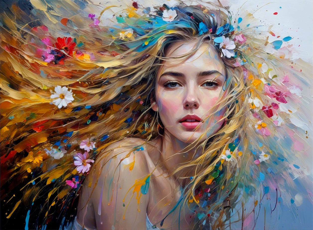 Portrait of a Young Woman with Floral Accents