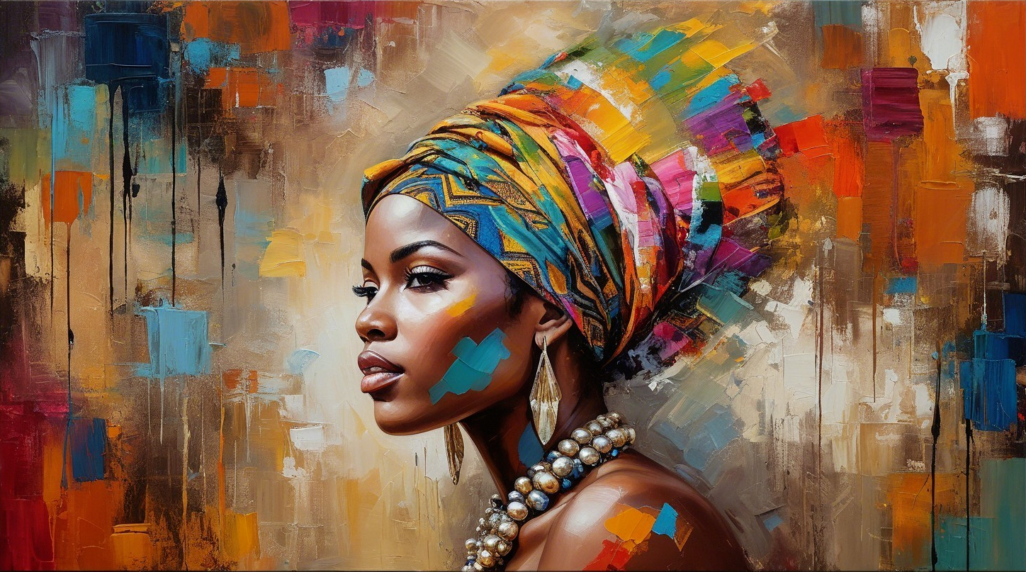 Portrait of a Woman with Vibrant Headwrap and Earrings