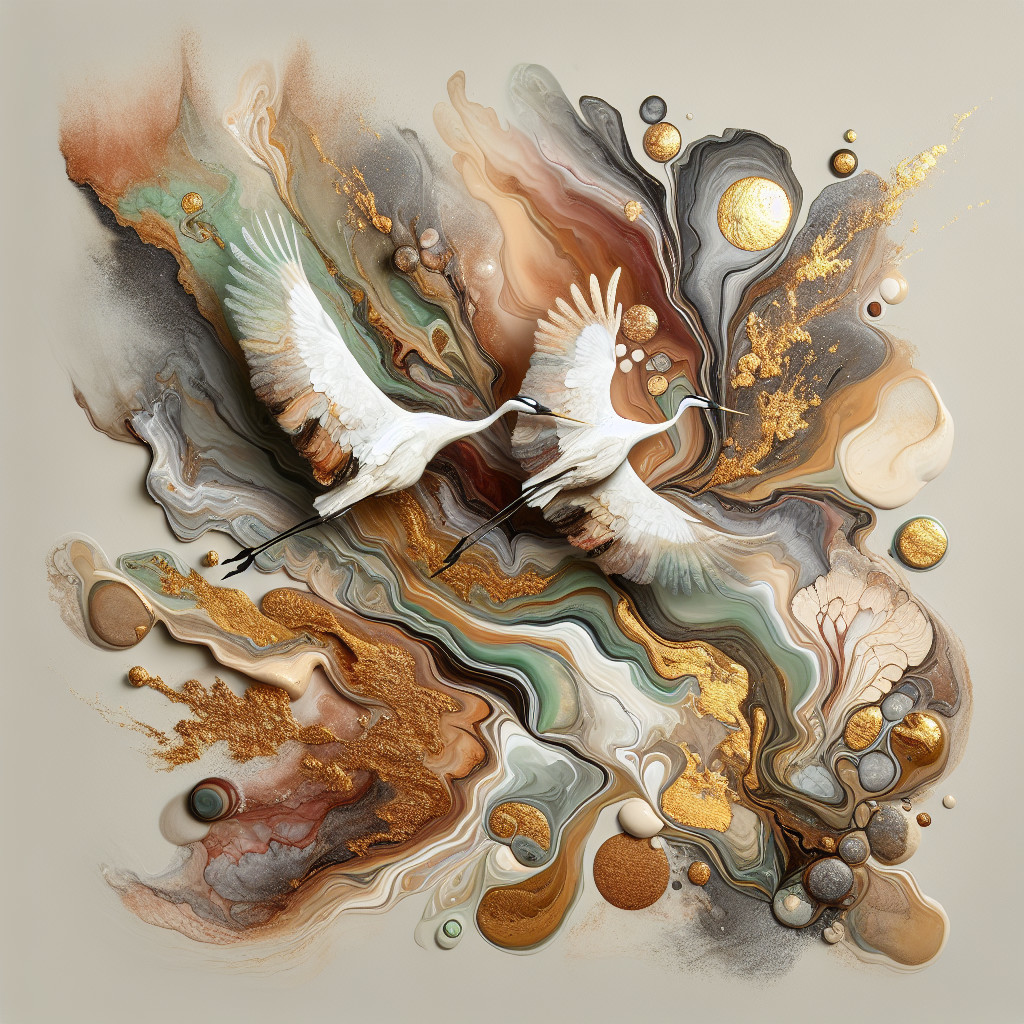 Abstract Composition of Cranes in Flight with Colors
