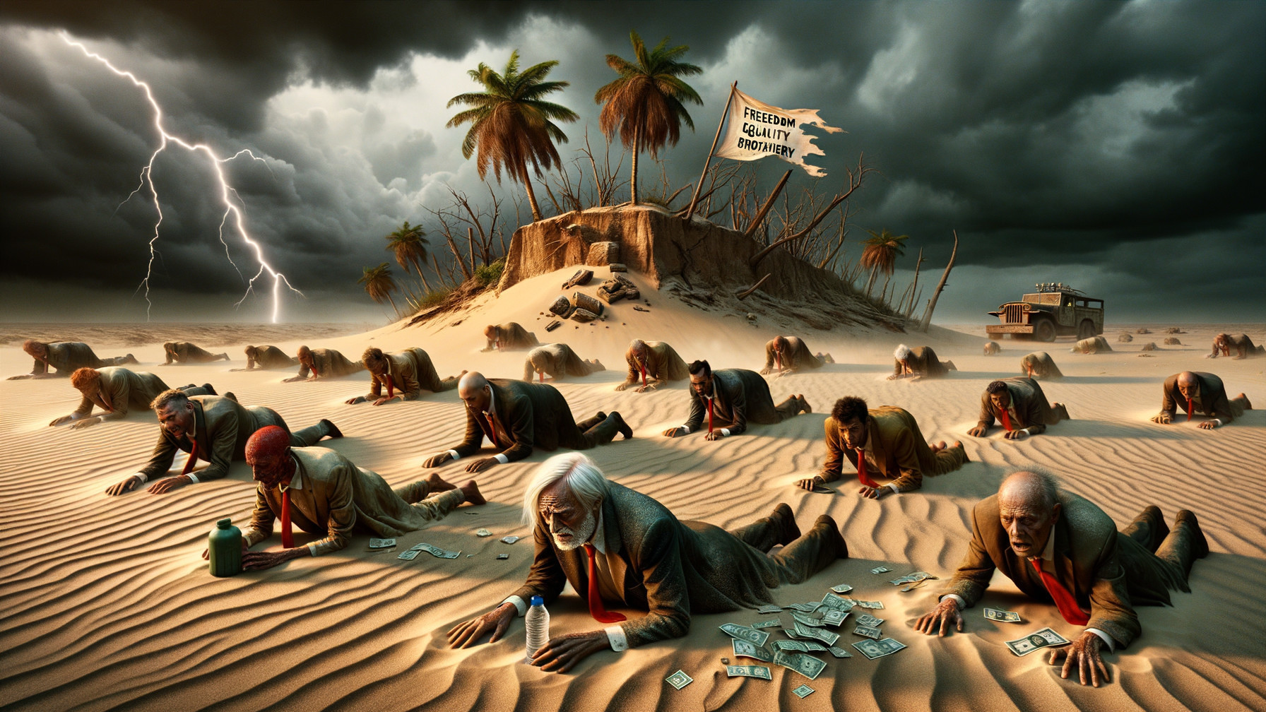 Desolate Landscape with Crawling Figures and Stormy Sky