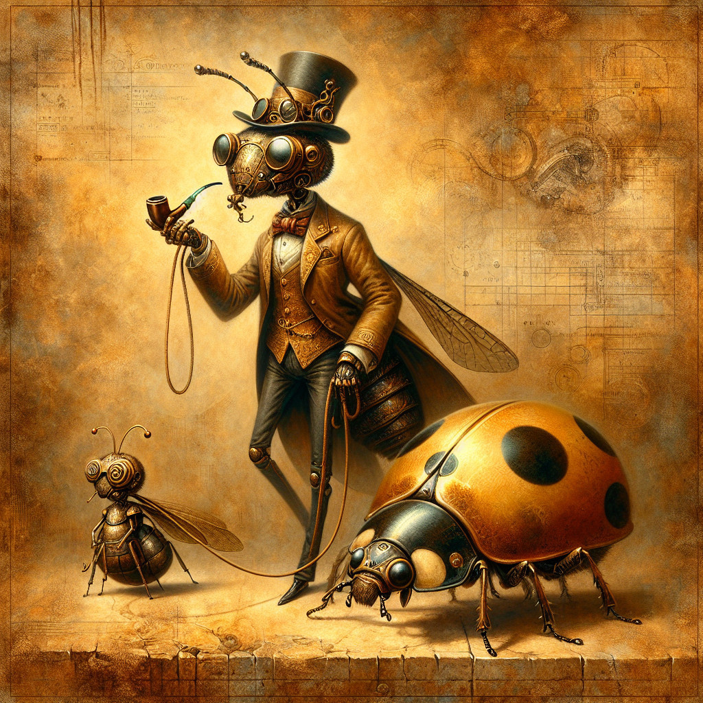Anthropomorphic Insects in Victorian Attire Scene
