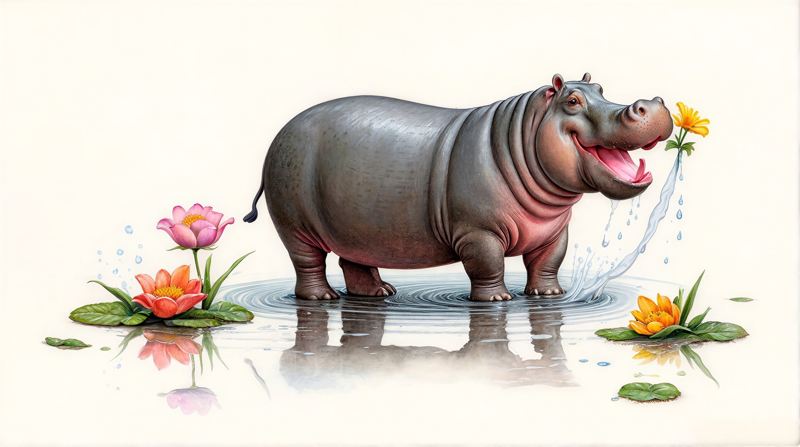 Playful Hippopotamus in Serene Water Setting