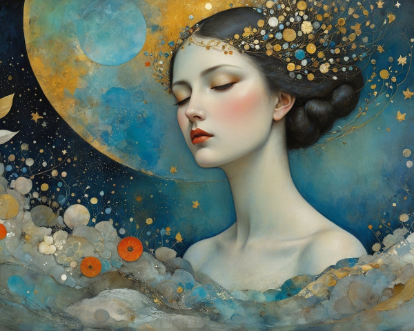 Serene Woman in Celestial Dreamy Ambiance