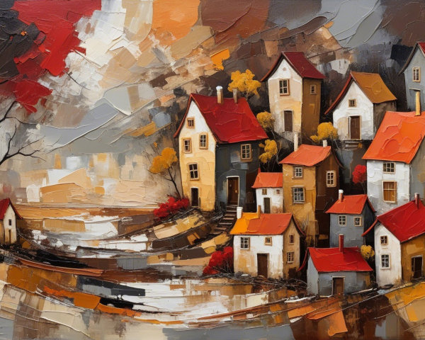 Hillside Village with Colorful Houses and Paths