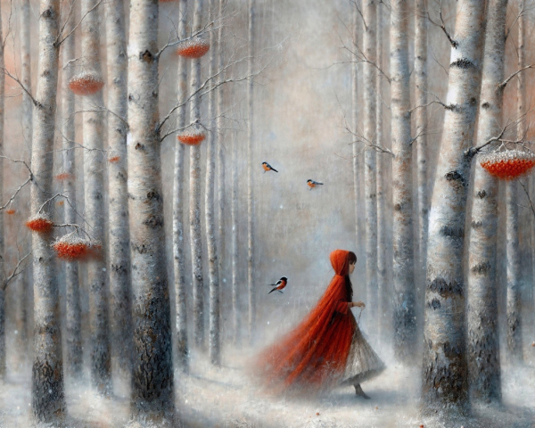 Snowy Forest with Slender Trees and Ethereal Light