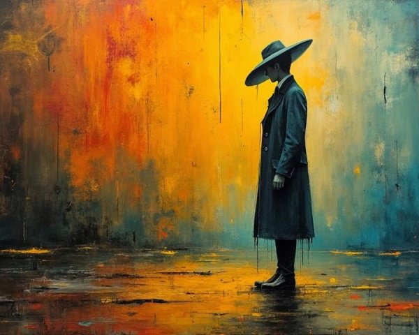 Solitary Figure in Vibrant Orange and Blue Scene