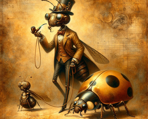 Anthropomorphic Insects in Victorian Attire Scene