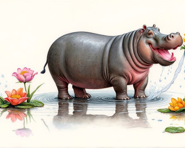 Playful Hippopotamus in Serene Water Setting