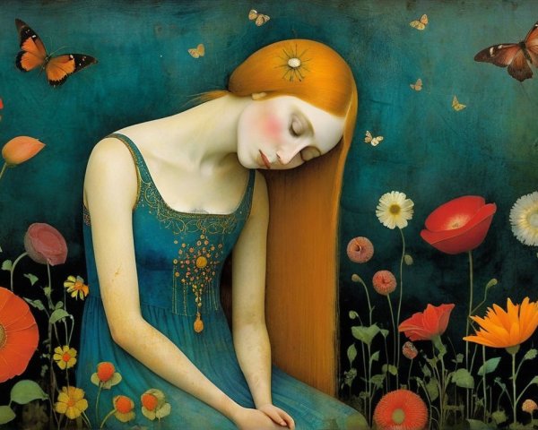 Dreamy Art Piece of a Young Woman in Nature