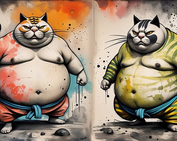 Cartoonish Cats in Bold Artistic Style with Vibrant Colors
