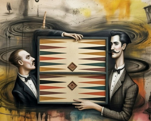 Elegant Men Playing Backgammon with Abstract Background