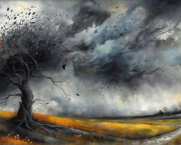 Barren Tree Under Dramatic Autumn Sky