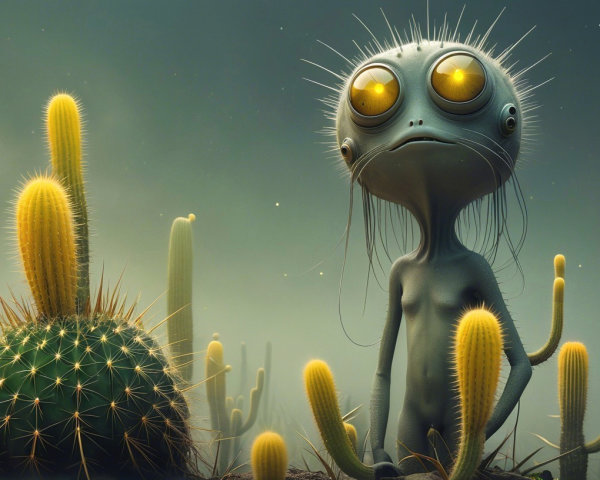 Surreal Humanoid Creature in Desert Landscape