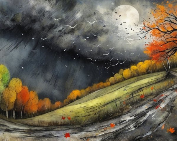 Winding Dirt Path in Vibrant Autumn Landscape