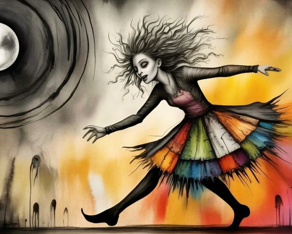 Whimsical Surreal Illustration of a Dancing Girl