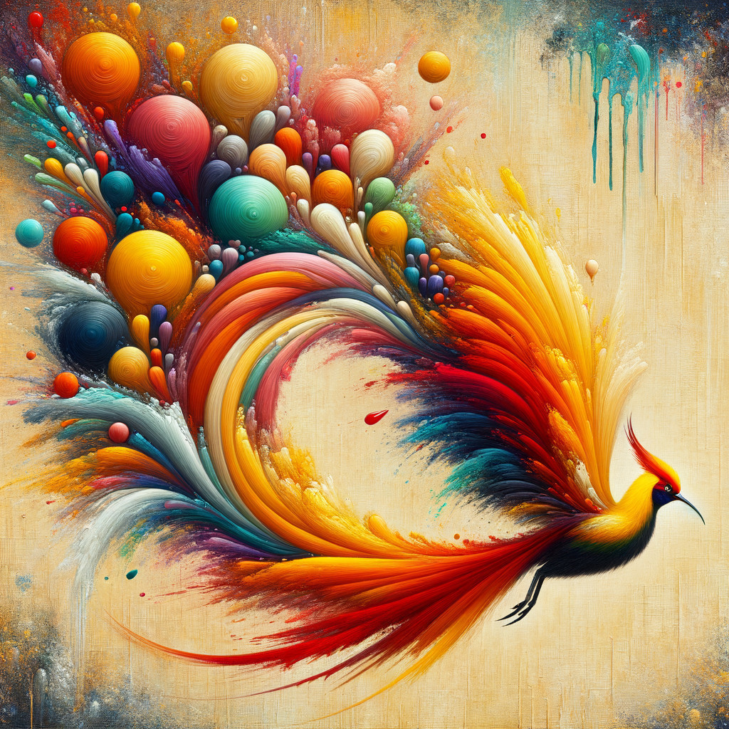 Abstract Phoenix in Colorful Swirls and Spheres