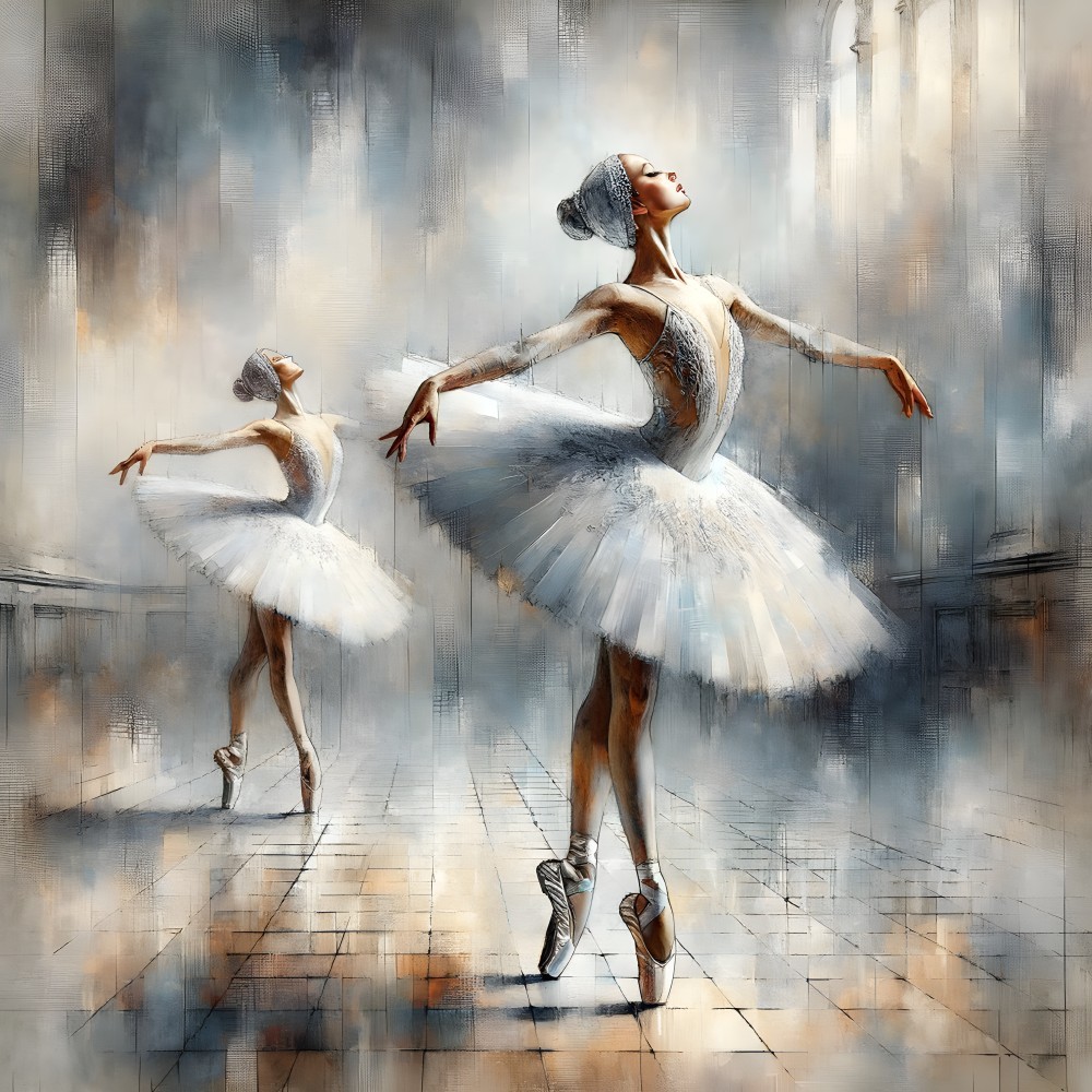 Ballet Dancers in Ethereal Setting with Elegant Tutus