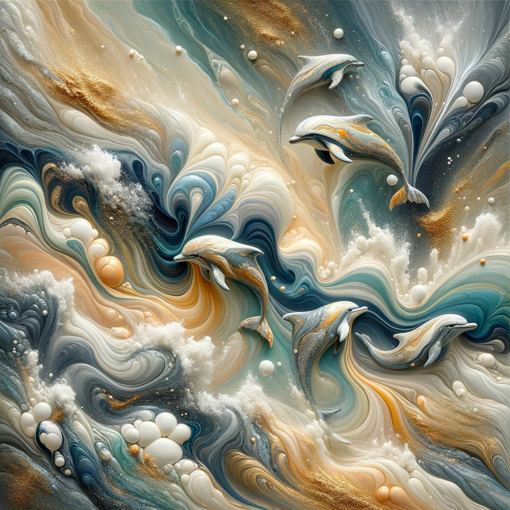 Abstract Dolphins Swimming in Vibrant Ocean Colors
