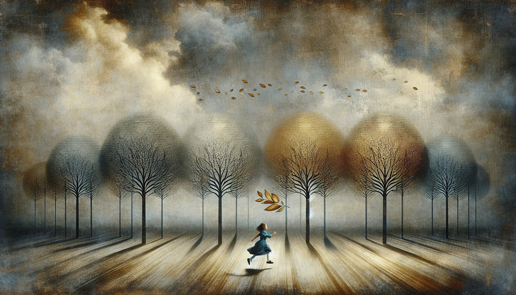 Whimsical Girl in Enchanted Forest with Colorful Trees