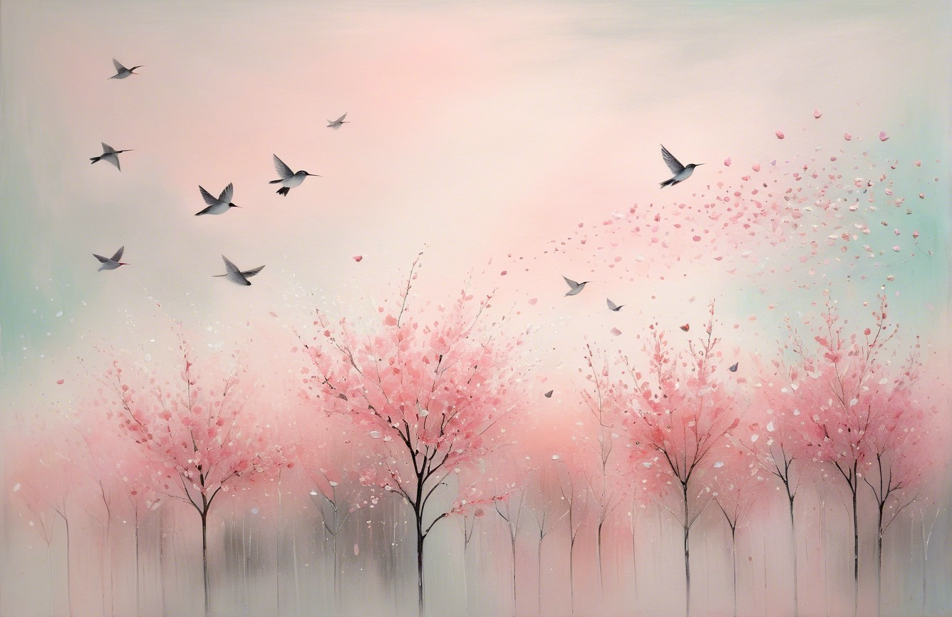 Blooming Cherry Blossom Trees in a Serene Landscape