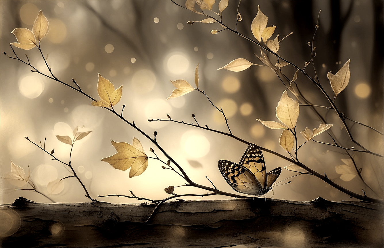 Serene Scene with Butterfly and Golden Leaves
