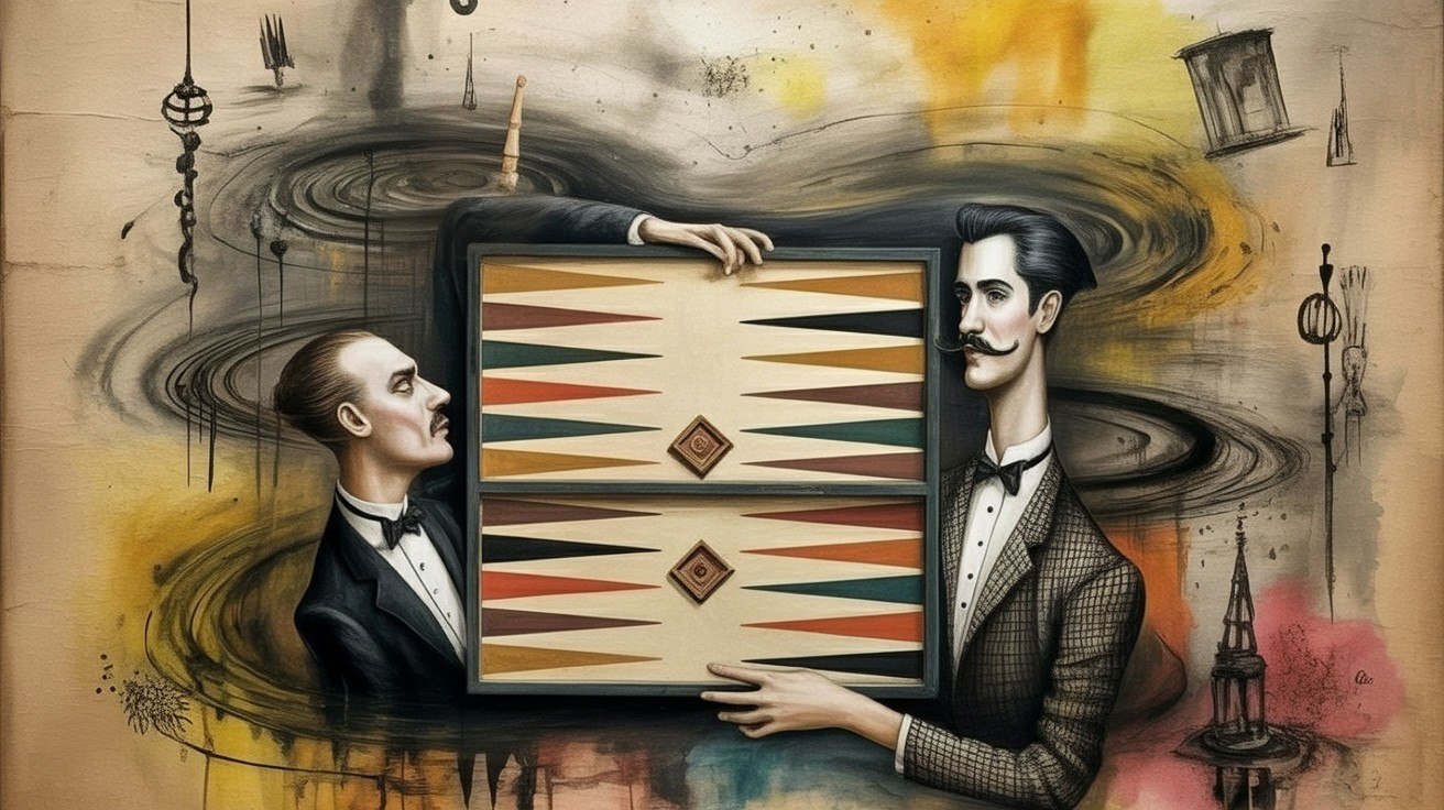 Elegant Men Playing Backgammon with Abstract Background